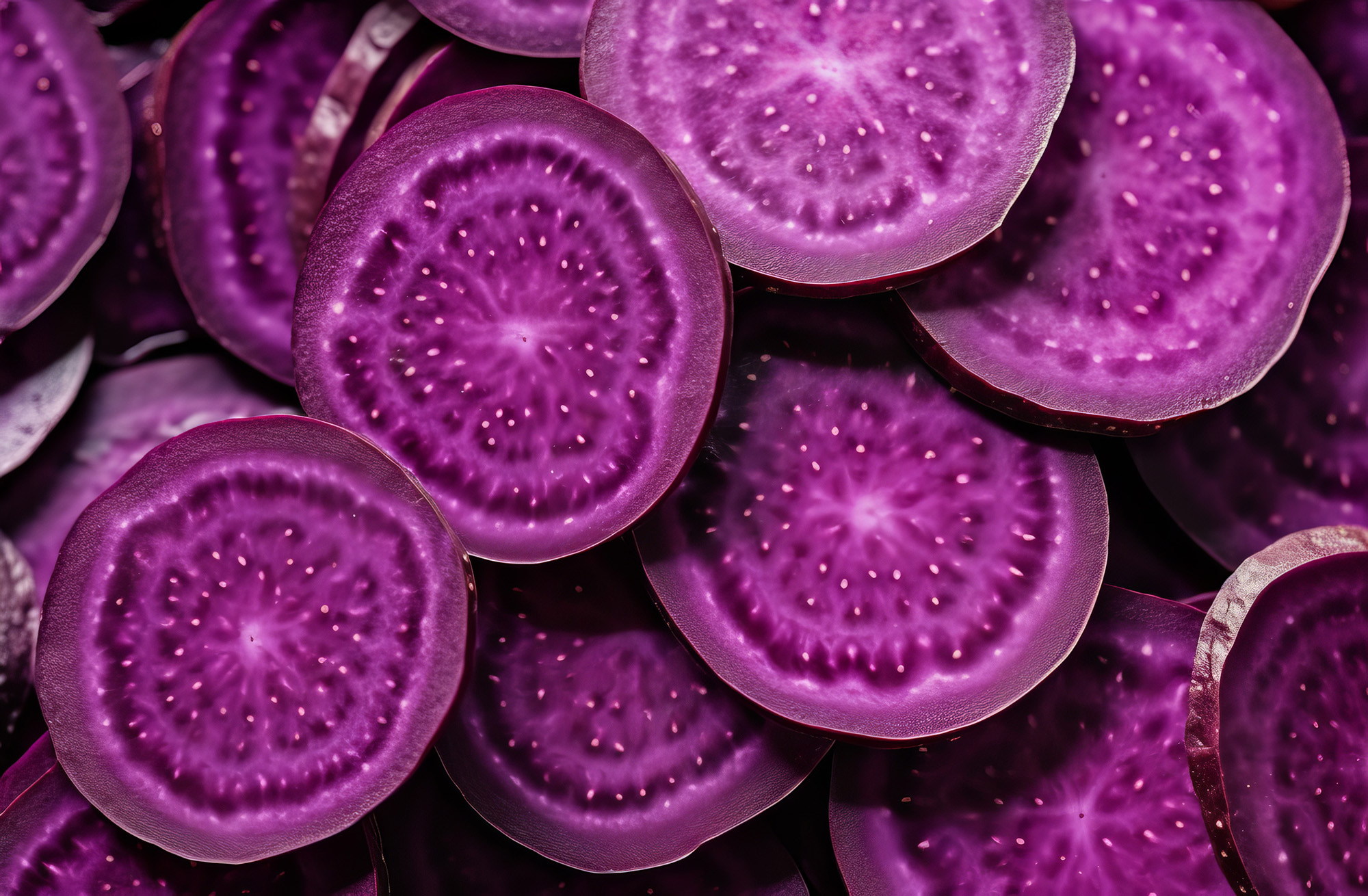 Purple vegetable with seeds sliced background