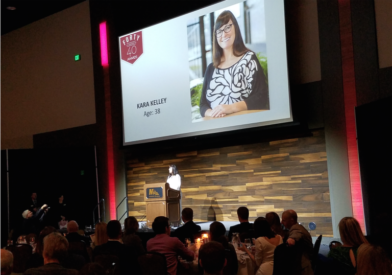 Kara Kelley accepts her 40 Under 40 honor.