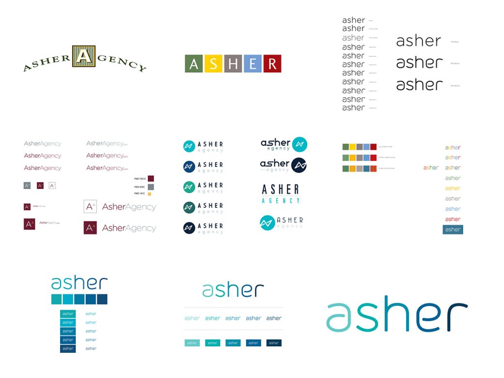 Different Versions of The Asher agency logo over time