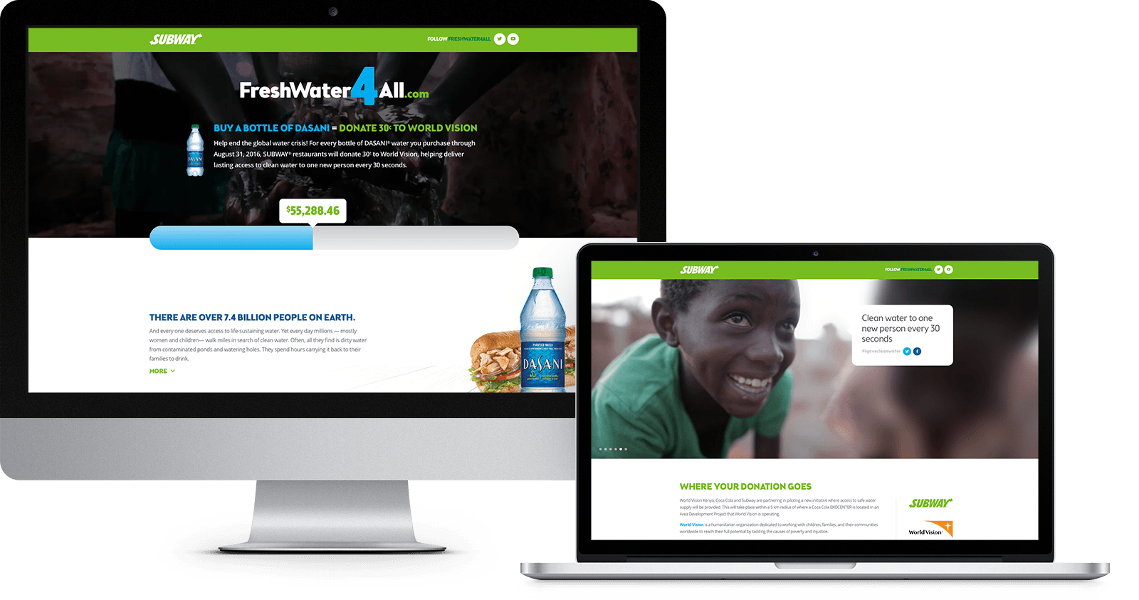 Subway: FreshWater4All landing page