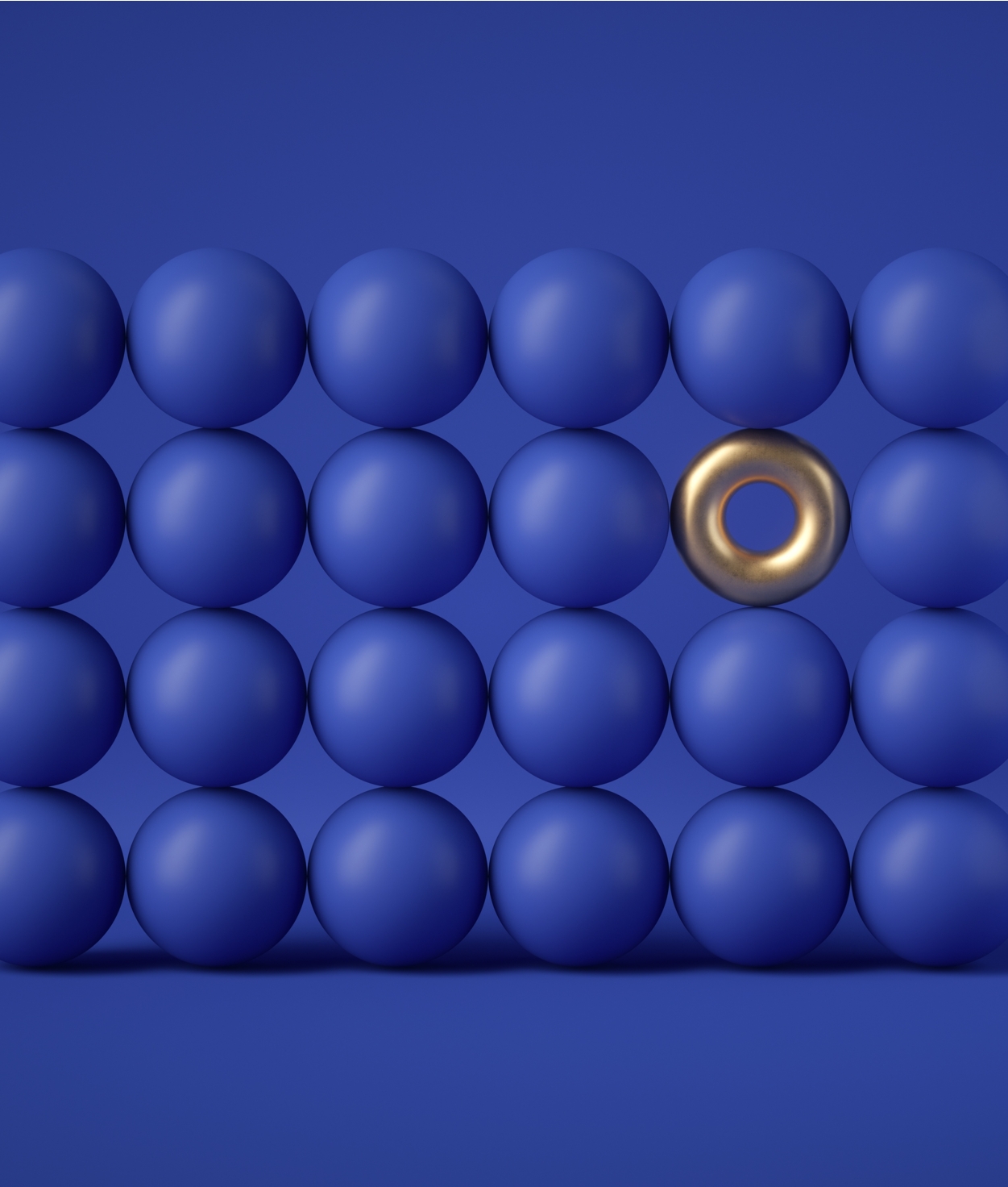 abstract geometric structure: golden torus amongst the blue donuts isolated on blue background