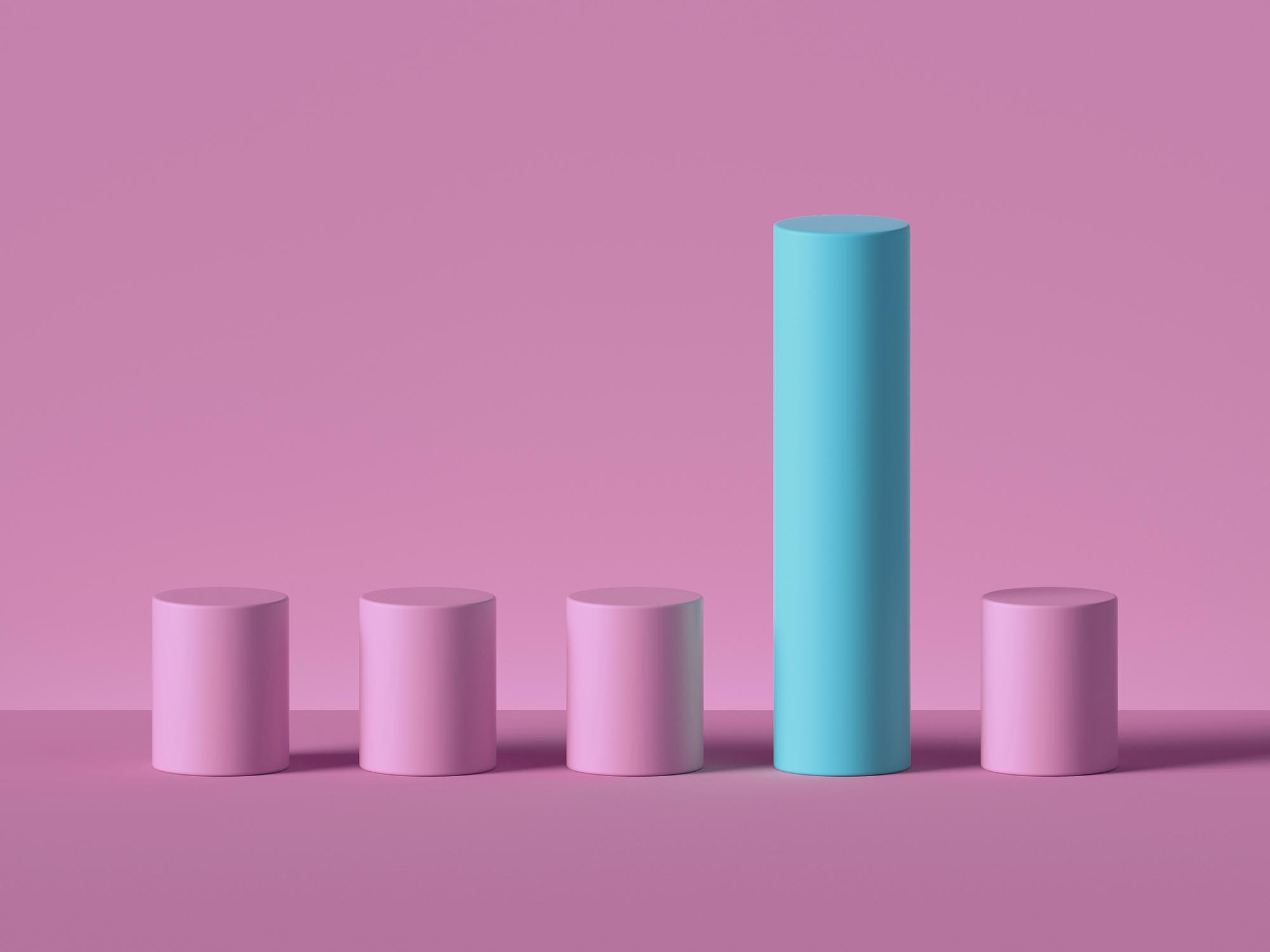 abstract minimal geometric background. Pink cylinders. Profit chart. Positive result.