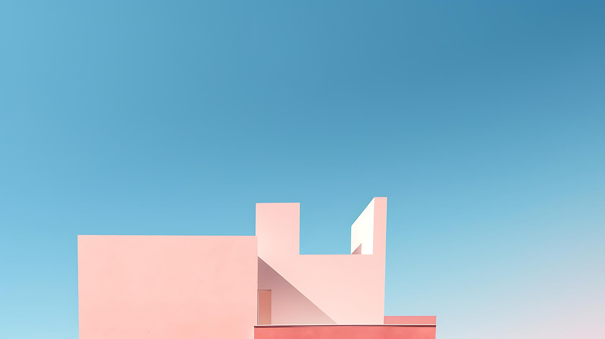 Abstract minimalist pink architecture on a blue sky background