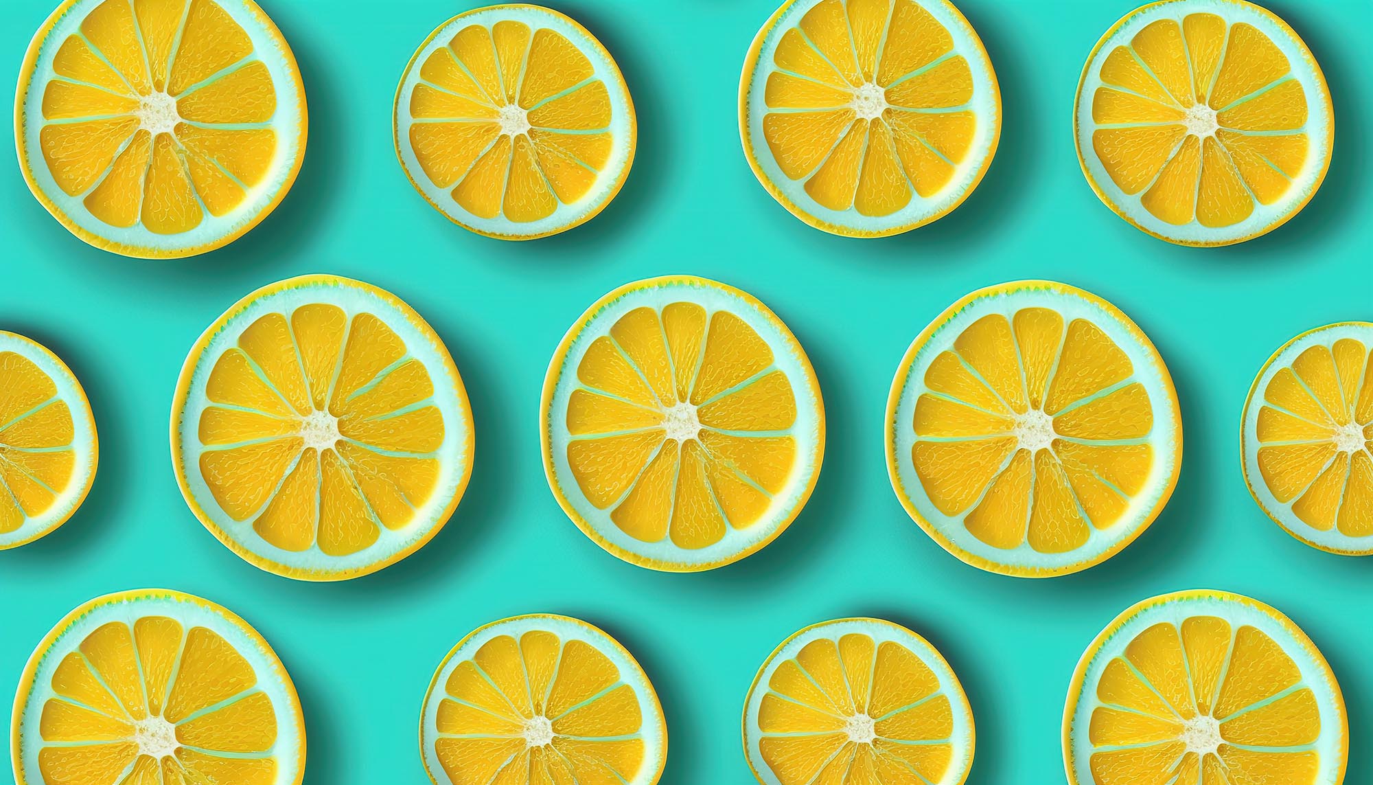 Lemon slices pattern vibrant turquoise pastel color minimalist background