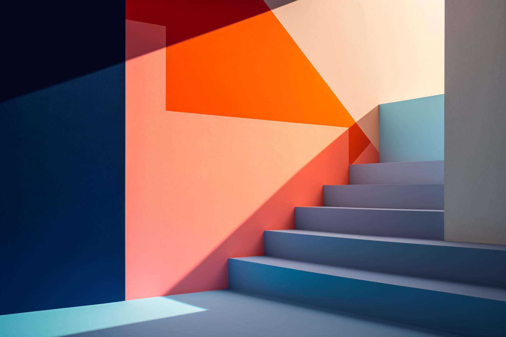 Geometrical multicolored background with stairs and shadows, minimalist colored background