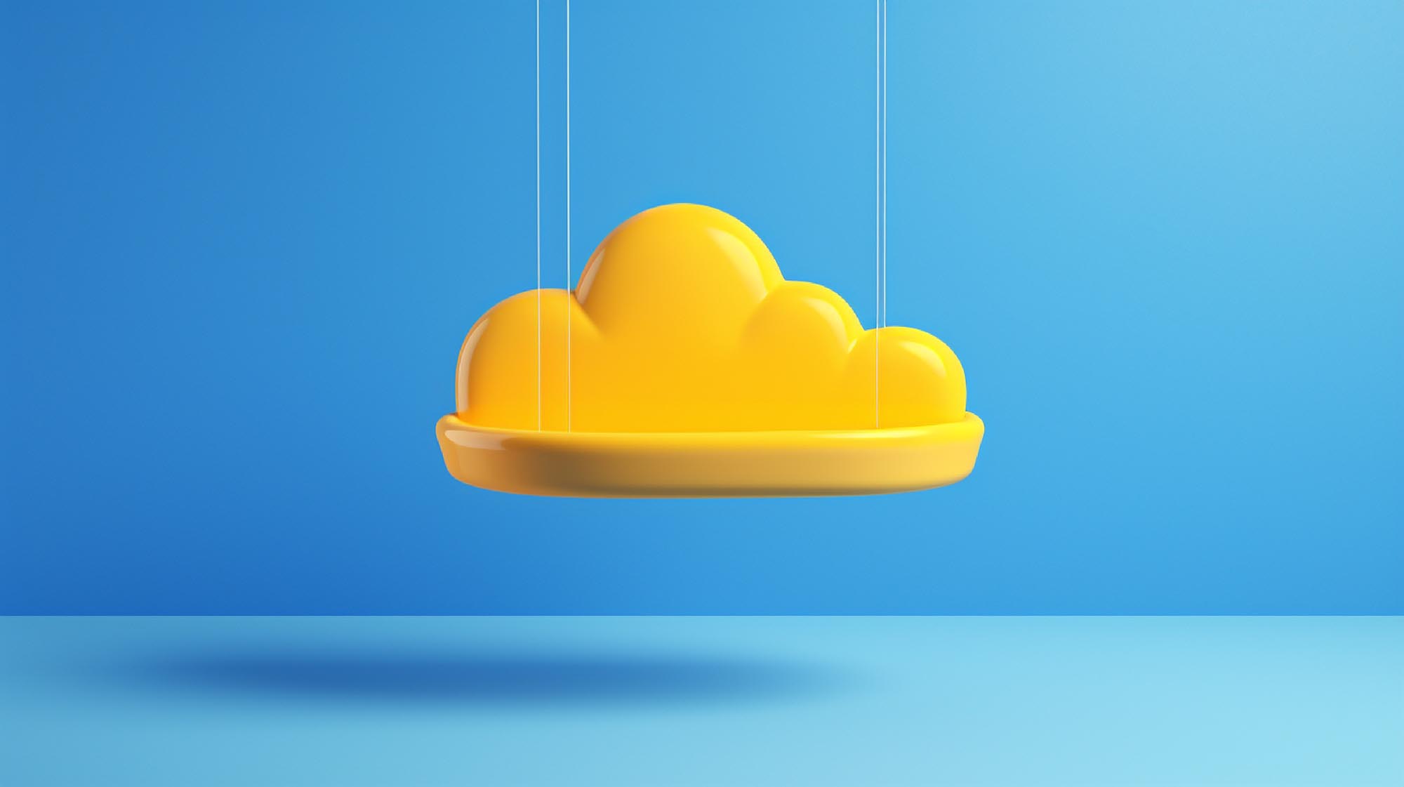 blue hefty weight hangs beneath a levitating yellow cloud