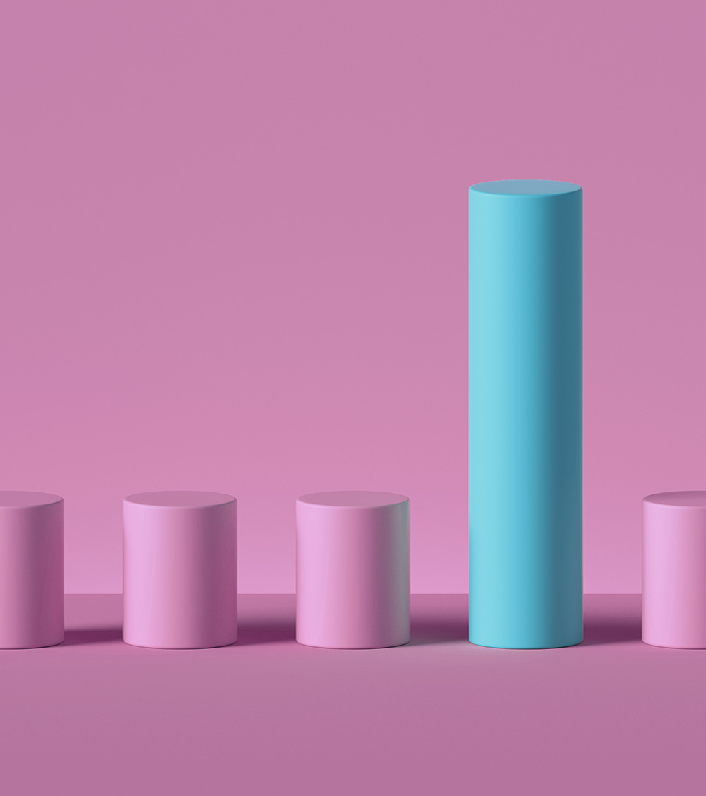 abstract minimal geometric background. Pink cylinders. Profit chart. Positive result.