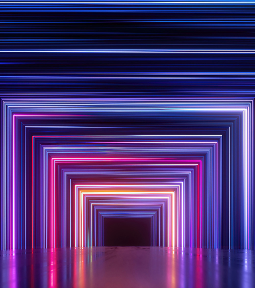 abstract panoramic background with neon lines glowing in ultraviolet spectrum
