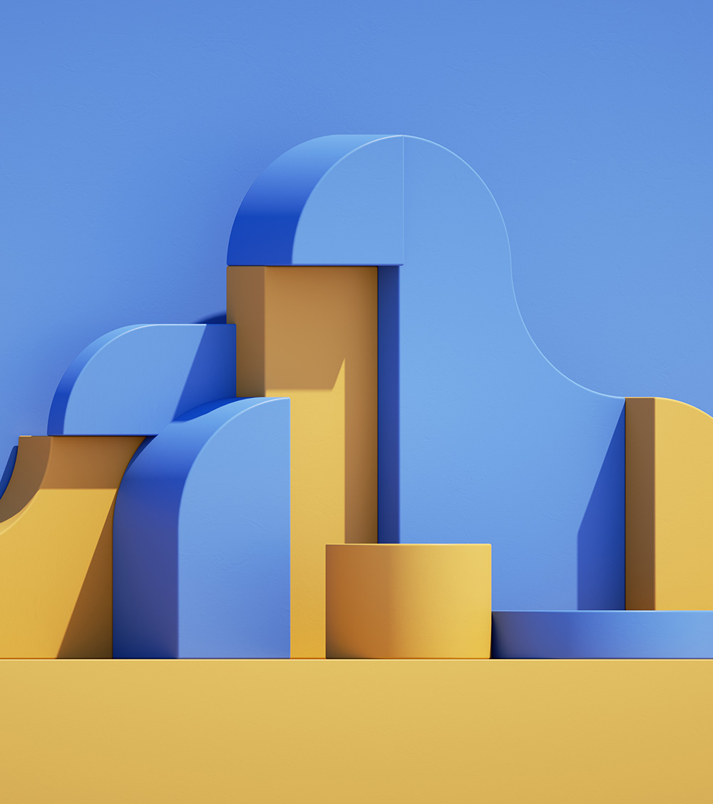 3d render, abstract colorful background with yellow and blue and shadows