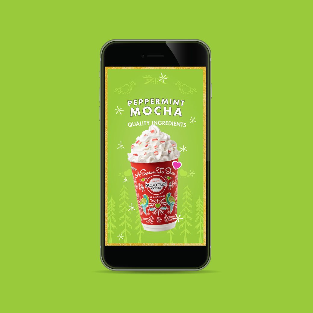 Phone Advertisement reading: "Peppermint Mocha, Quality Ingredients"