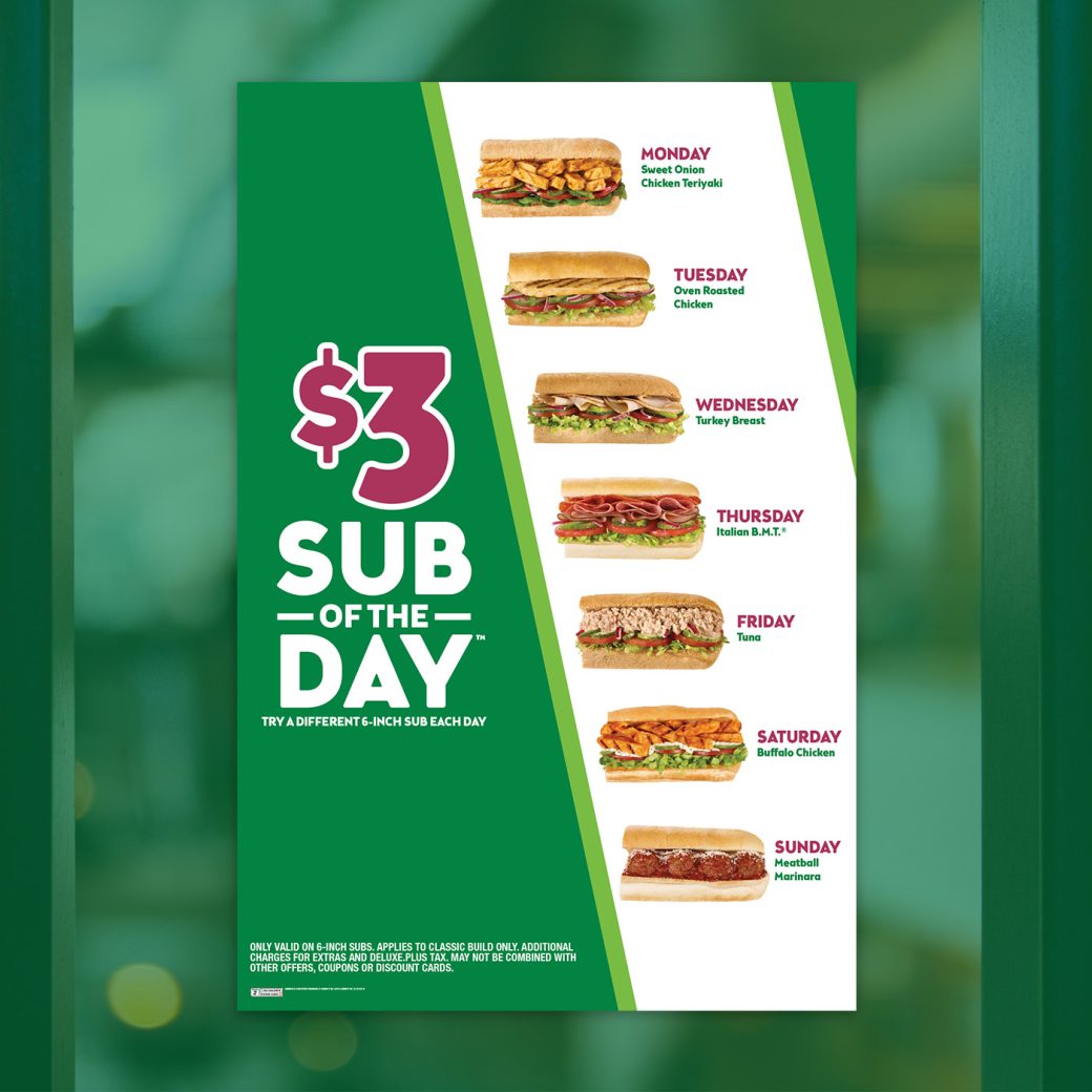 Advertisement for Subway: "$3 Sub of the Day"