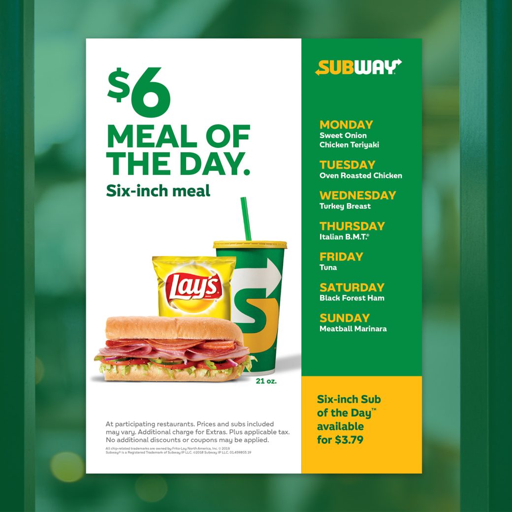 Advertisement for Subway: "$6 Meal of the Day"