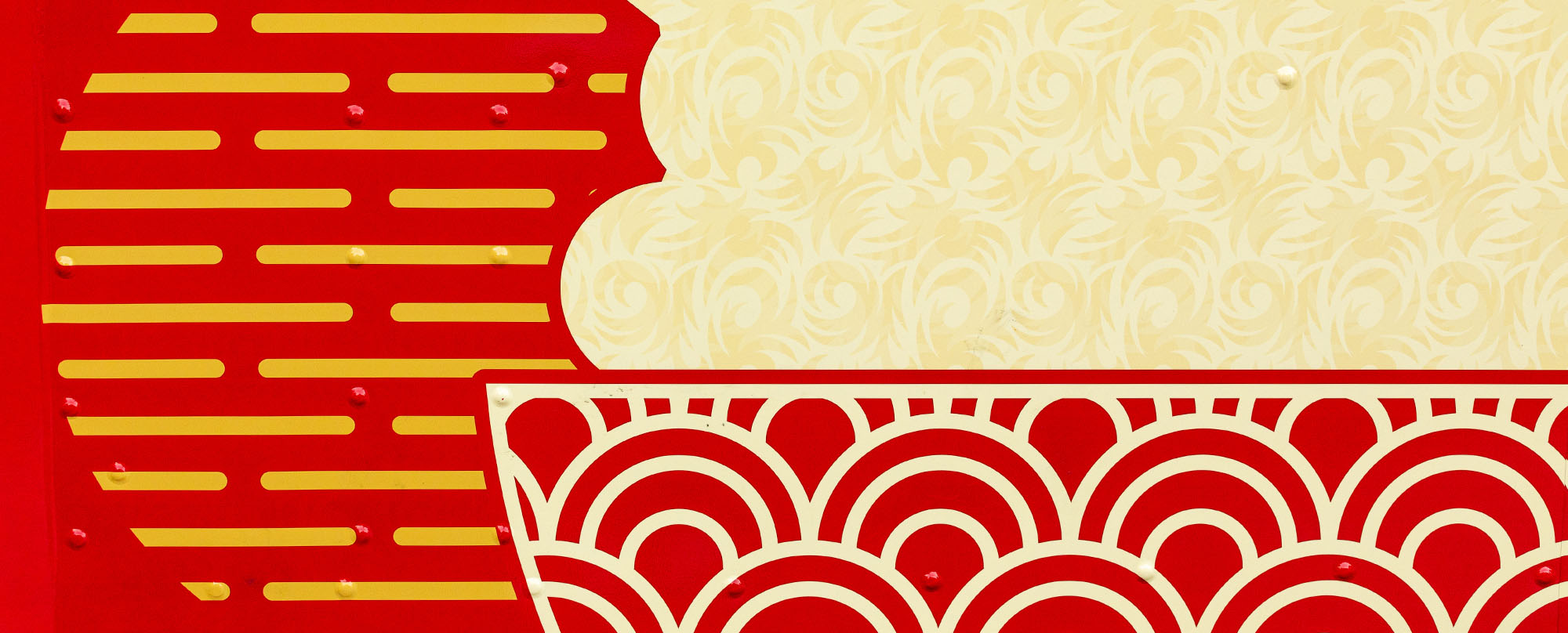 Illustrated bowl of fried rice on red background