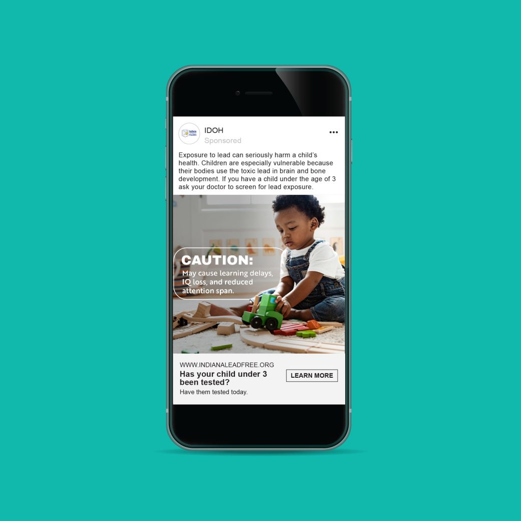 Indiana Lead Testing Social media advertisement on phone mockup