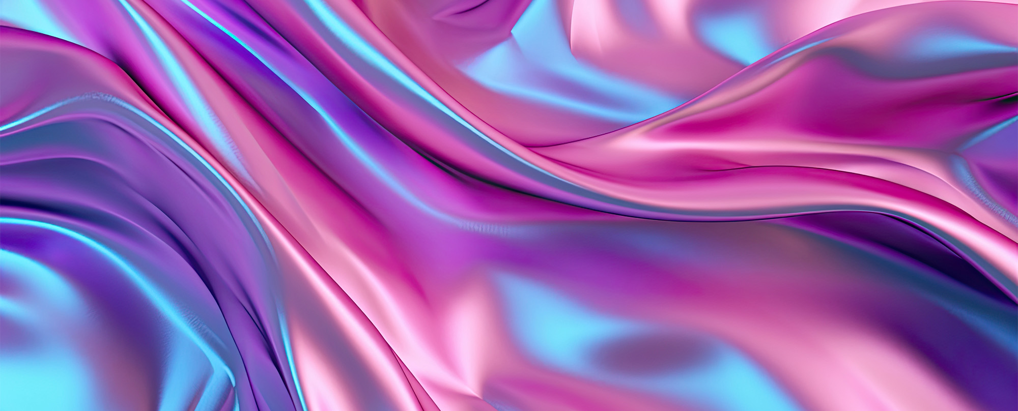 Glossy holographic foil texture magenta, cyan and pink colorful pattern in flowing fabric style abstract minimalist soft colors created with Generative AI Technology