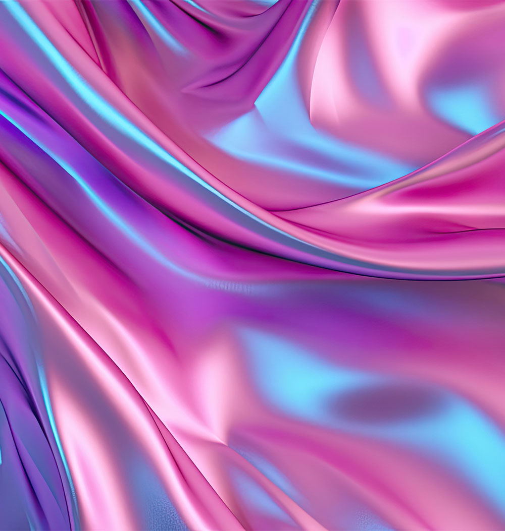 Glossy holographic foil texture magenta, cyan and pink colorful pattern in flowing fabric style abstract minimalist soft colors created with Generative AI Technology