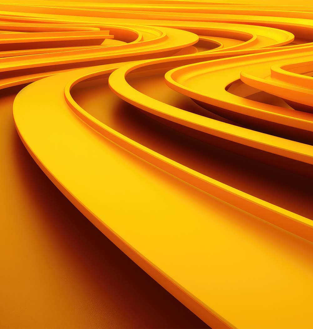 A vibrant yellow abstract background with flowing curved lines.
