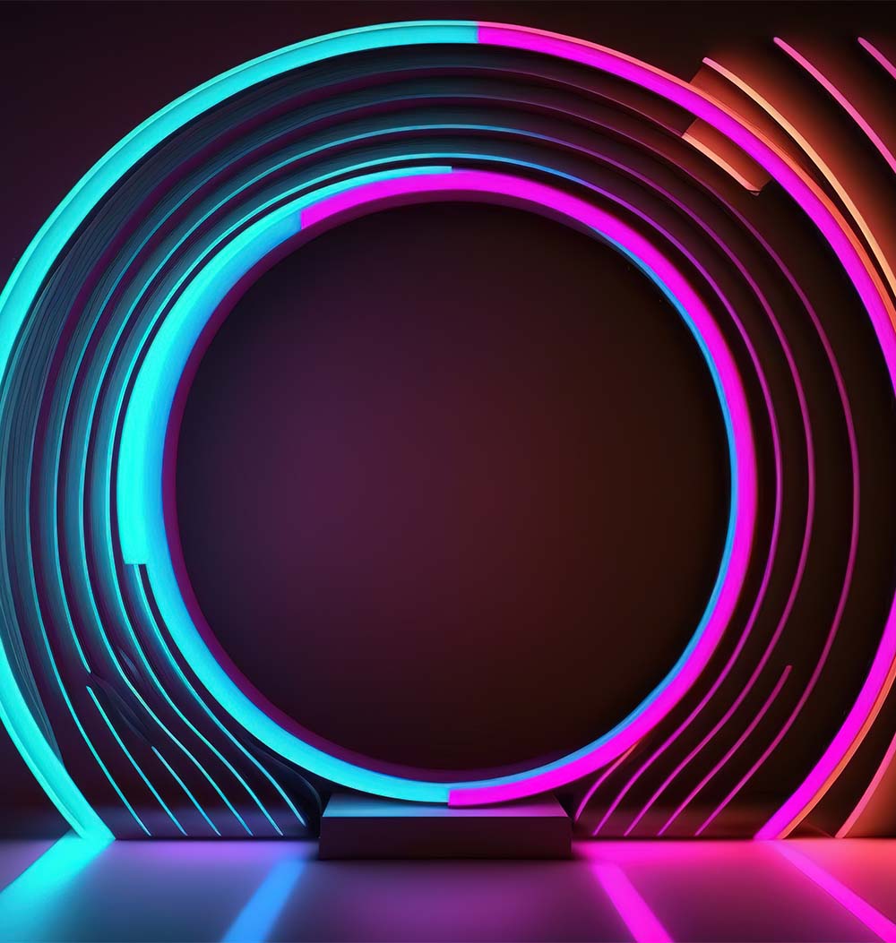 3d rendering, rounded pink blue neon lines, glowing in the dark. Abstract minimalist geometric background. Ultraviolet spectrum. Cyber space.