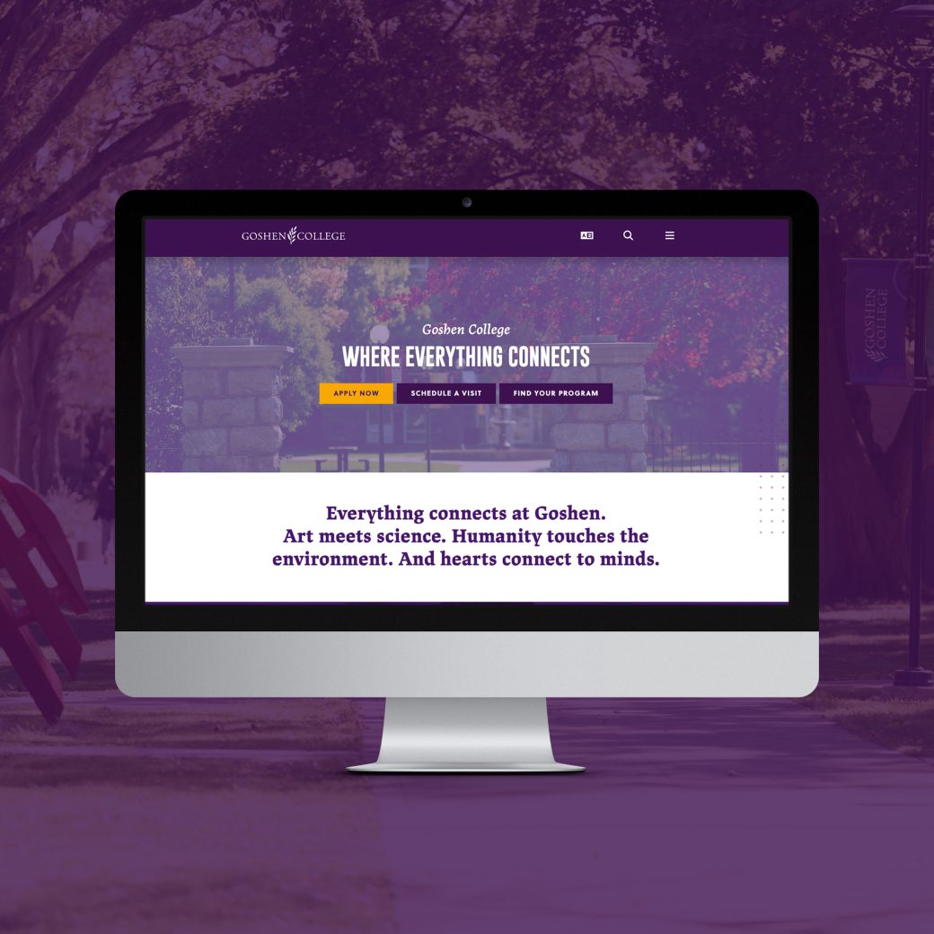 Goshen College website desktop mockup