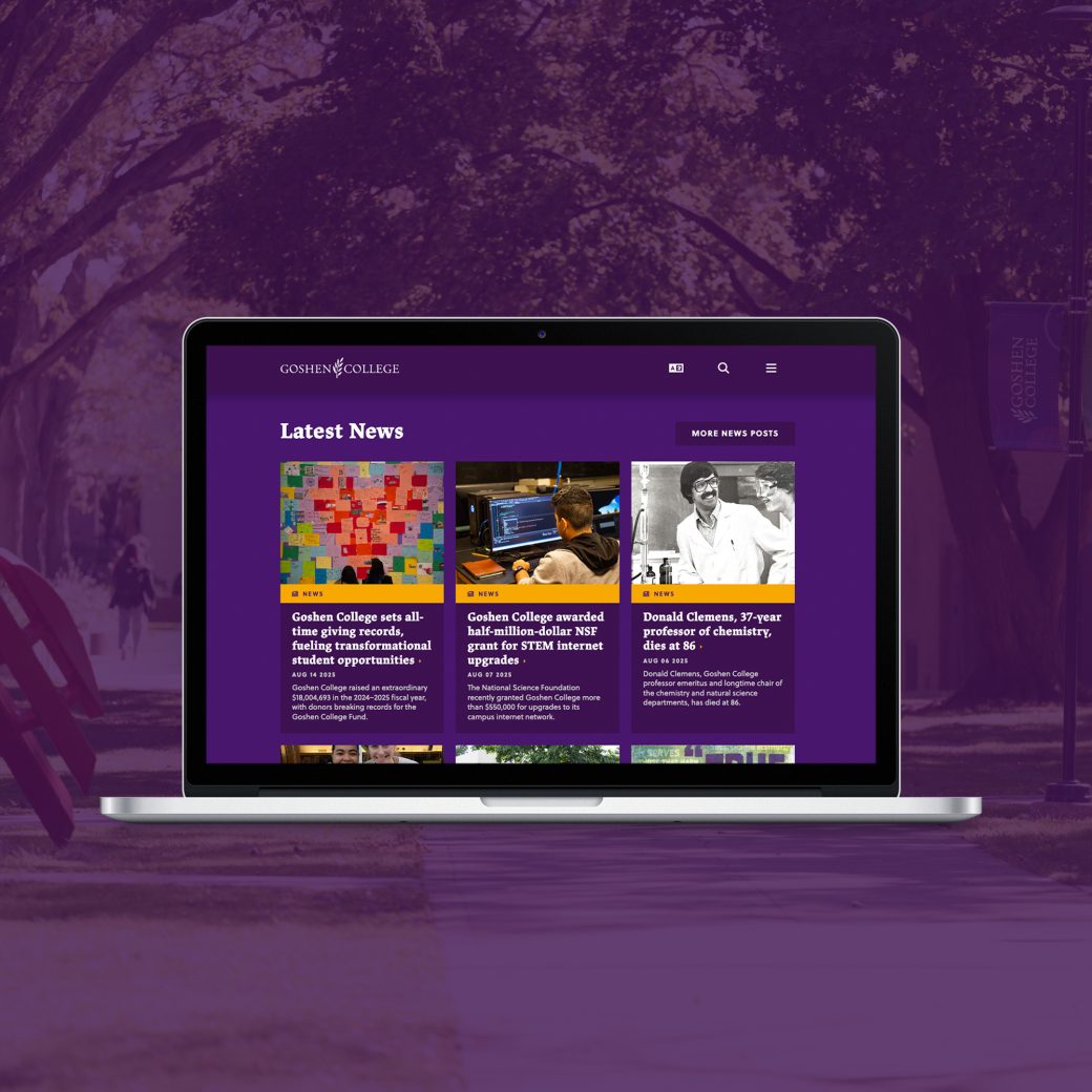 Goshen College website laptop mockup
