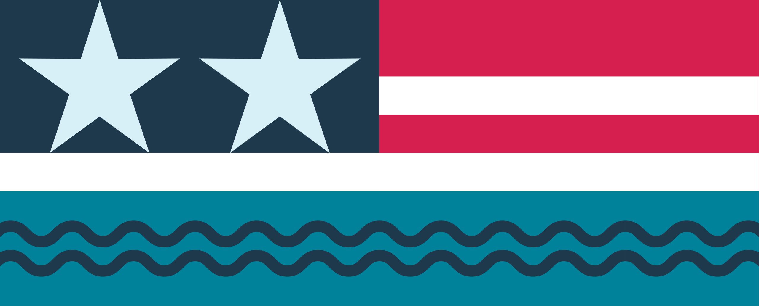 Abstract assembly of shapes reminiscent of the American flag.